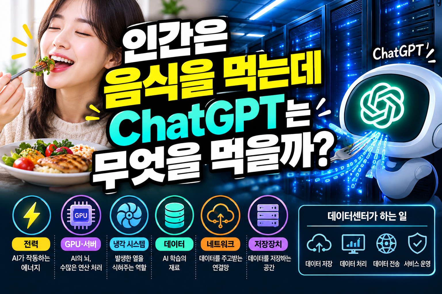 인간은 음식을 먹는데 ChatGPT는 무엇을 먹을까? 데이터센터의 전력·GPU·냉각으로 알아보기